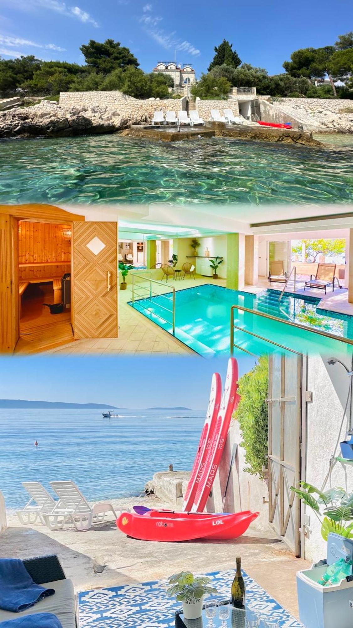 Luxury Seaside Villa With A Classic Mediterranean Olive Garden, A Fully Equipped Professional Kitchen, Pool, Sauna, Padle Boards And Canoe - Miolin Beach House Trogir Exterior foto